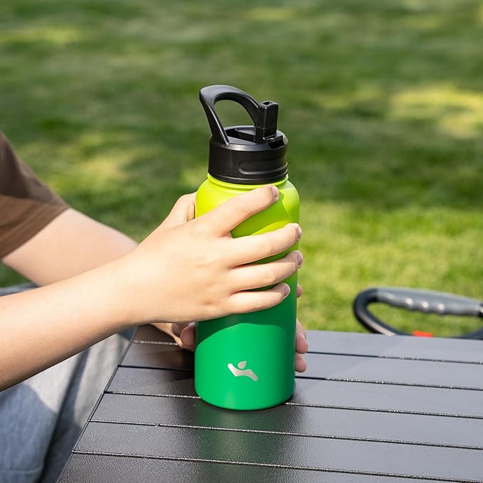 Insulated Water Bottle 24oz Stainless Steel Sport Bottles with 3 Lids,Bamboo Grove