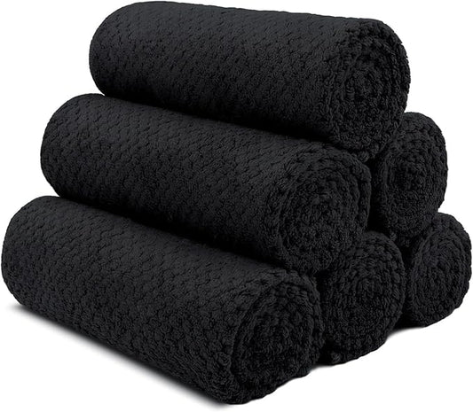 HOMEXCEL Black Gym Towels 6 Packs, (16x27 inches) Highly Absorbent Yoga Towel, Ultra Soft Hand Towels for Daily Use, Fast Drying Microfiber Workout Towels for Gym, Spa, Fitness, Camping, Hotel