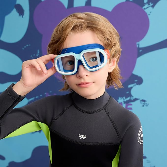 Kids Swim Goggles for Ages 4-12: Clear Vision, Wide View, No Leaks, Anti-Fog, UV Protection & Comfortable Fit