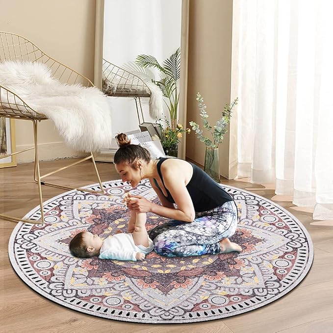 Knsbk Large Round Yoga Mat 4.6'X3.5mm for Exercise Premium Extra Thick, Ultra Comfortable, Non Slip, Meditation Mat