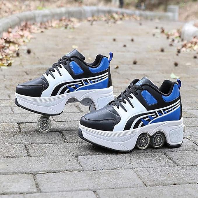 Double-Row Deform Wheel Automatic Walking Shoes Invisible Deformation Roller Skate 2 in 1 Removable Pulley Skates Skating Parkour