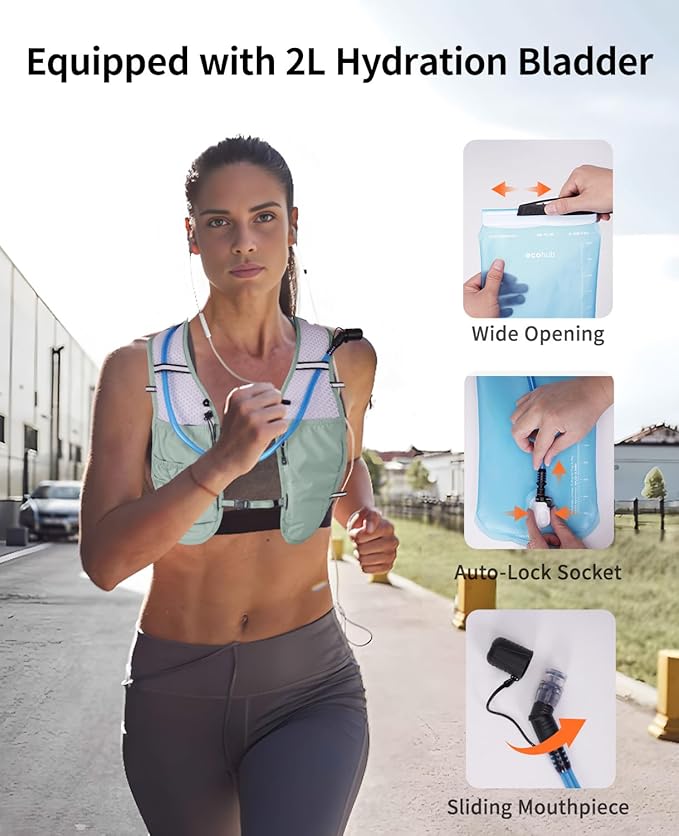 ECOHUB Running Hydration Vest Backpack,Lightweight Breathable Pack with 2L Water Bladder Bag Daypack for Hiking Trail Running Cycling Race Marathon for Women Men