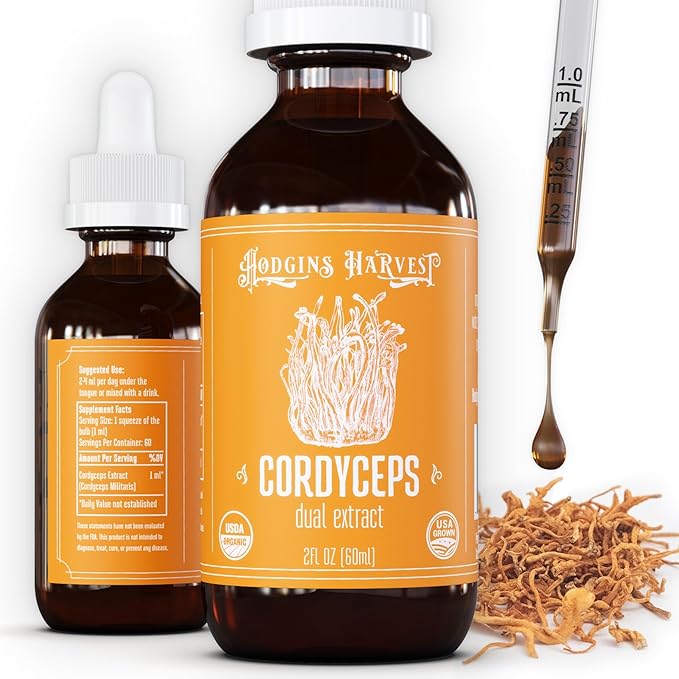 Hodgins Harvest Organic Cordyceps Tincture | Made with Mushrooms Grown On Our Farm in The USA | Dual Extract | Extra-Concentrated (2 fl oz)
