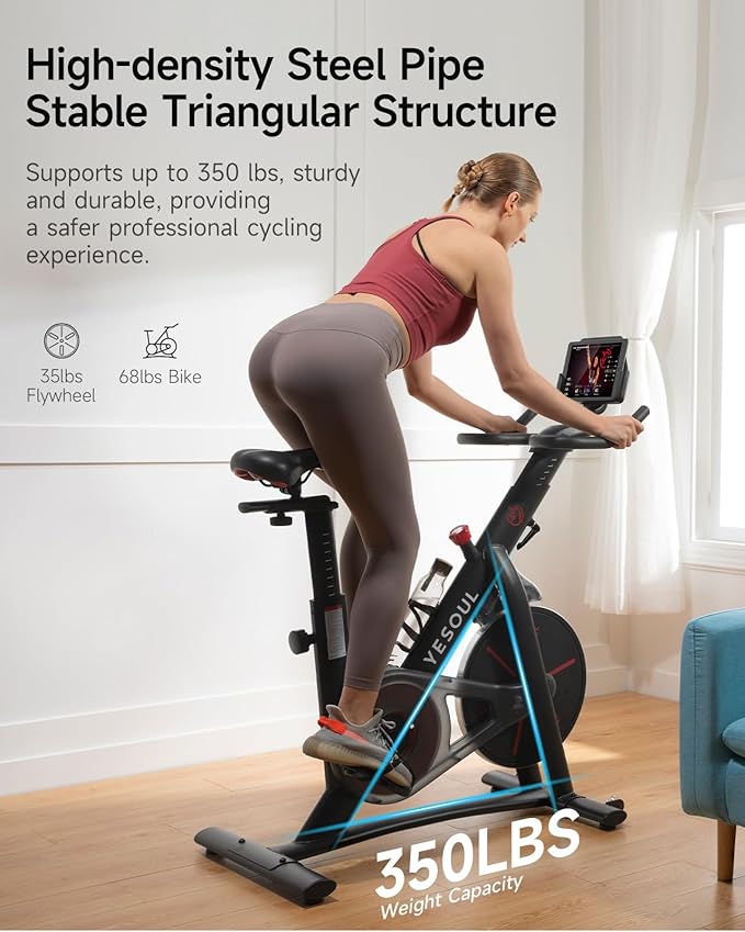 Yesoul Black Exercise Bike for Home,Smart White Cycling Bike Magnetic Stationary Bike, Low Noise Indoor Cycling Bike for Home Gym Electric Stationary Bike with Tablet Mount & Comfortable Seat Cushion for Women Apartment Workout Bike for Fitness