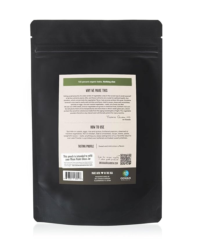 Dr. Cowan’s Garden Leek Powder - Beyond Organic Vegetable Powder, Green Powder Superfood, Super Greens Vegetable Powder, Greens Powder for Nutritional and Culinary Uses, Dehydrated Greens, 50 Servings