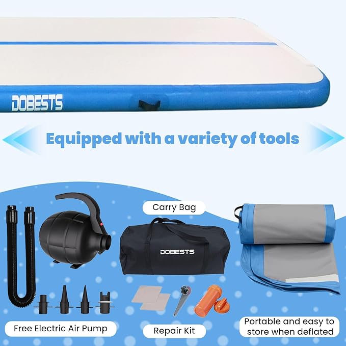 DOBESTS Inflatable Air Gymnastics Mat Tumbling Mat Tumble Track Gymnastics Training for Kids Home 6.6 feet 10 feet 13feet 16feet 20feet 4/8inch Thick for Cheerleading Dance Yoga Cheer Water With Pump