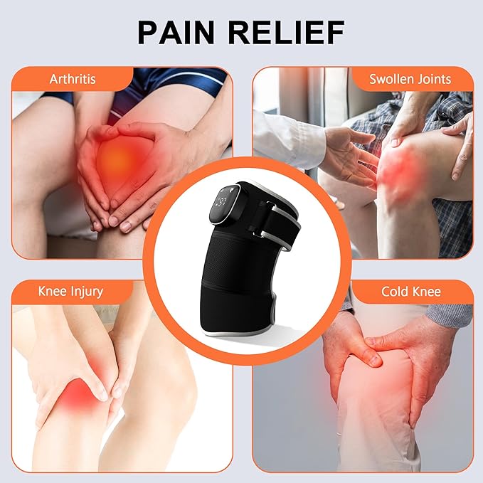 RAYOCON Red Light Therapy for Knee:Knee Massager with 6 Heat and 5 Vibration Infrared Red Light Therapy for Body Pain Relief Cordless Rechargeable Infrared Light Therapy Heated Knee Brace