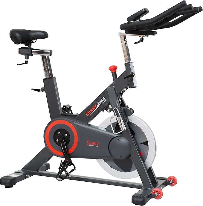 Sunny Health & Fitness Magnetic Exercise Bike, 44LB Flywheel & 300LB Weight Capacity for Intensive Home Workout, Indoor Cardio Training w/4-Way Adjustable Seat, Optional Free SunnyFit App Connection