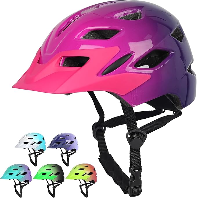 Kids Bike Helmet,Bavilk Kids Boys Girls Bike Helmets with LED Light Detachable Visor Children Youth Teen Multi-Sport for Skating Cycling Scooter Skateboard Adjustable & Lightweight 19.7"-22.4"