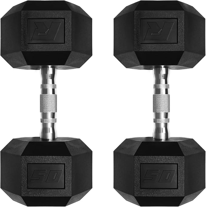 RitFit 5-650 LBS PVC Encased Hex Dumbbell Sets with Optional Rack for Home Gym, Hand weight with Chrome Handle for Strength Training, Workouts
