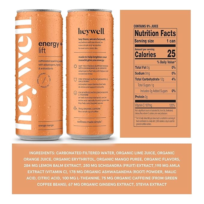 Heywell Sparkling Adaptogenic, Trial Pack, 12 Fluid Ounce (Pack of 6) - Organic, Non GMO, Vegan, Gluten Free, Dairy Free