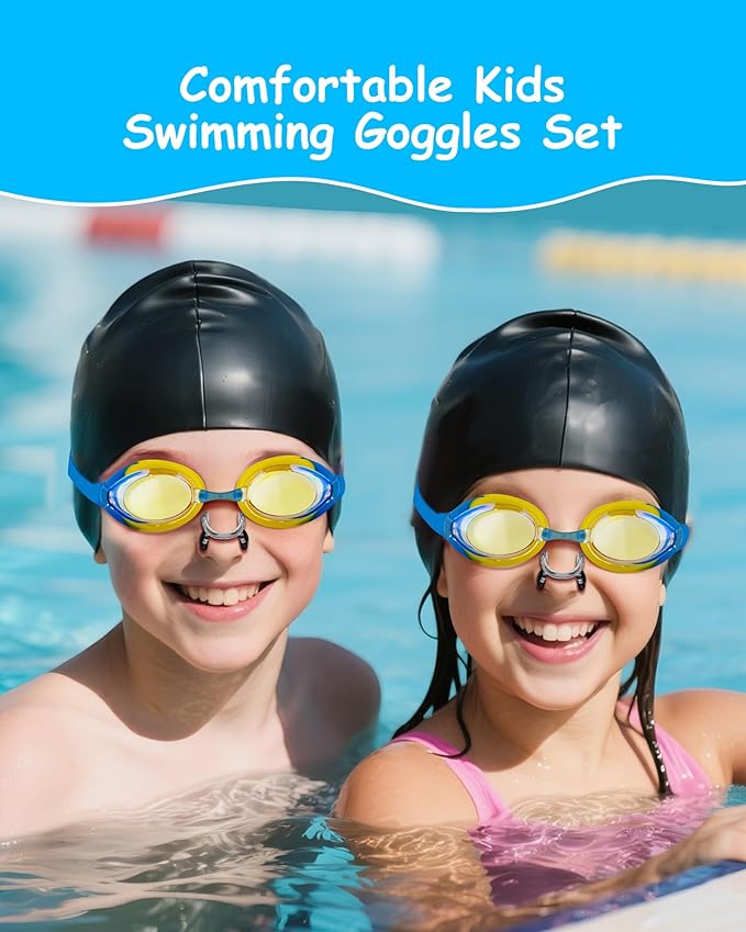 Kids Swim Goggles, Anti-fog and UV Protection with Swim Cap for Age 3-15 Youth Boys Girls Toddler