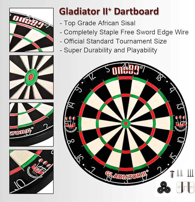 Gladiator Dartboard with Top-Grade African Sisal and Sword Edge Staple Free Wire Spider for Maximum Scoring Potential and Less Bounce Outs
