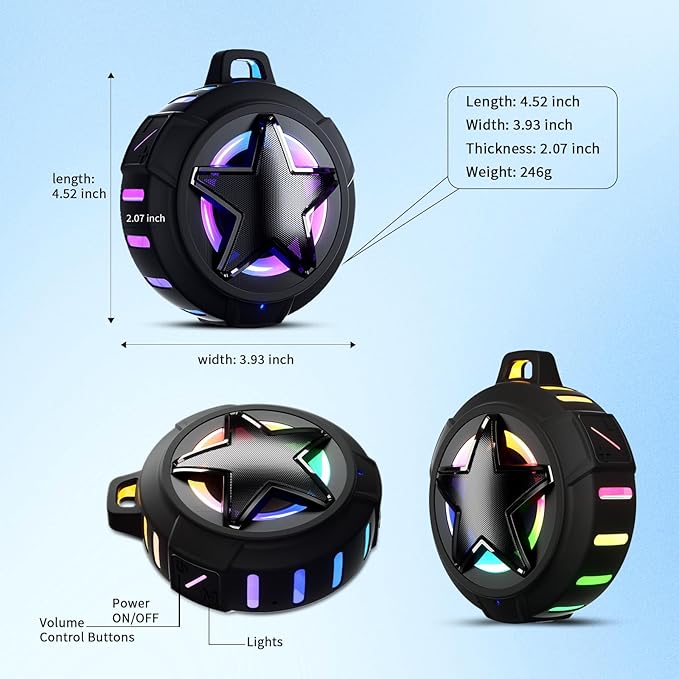 EBODA Bluetooth Shower Speaker, IP67 Waterproof Portable Speakers, Floating, TF Card, Small Outdoor Speaker with LED Light, True Wireless Stereo for Bike, Beach, Paddle Board, Kayak, Gifts