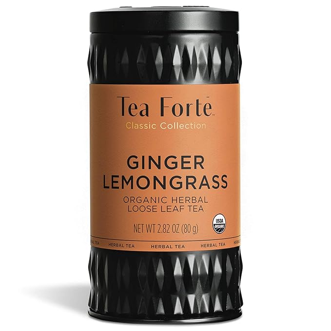 Tea Forte Ginger Lemongrass Premium Organic Loose Leaf Caffeine-Free Herbal Tea Blend Canister, Makes 35-50 Cups