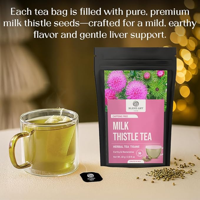 Blendart Milk Thistle Tea Bags 30 Count | Liver Detox & Cleanse Support Herbal Tea | 100% Natural Caffeine-Free Tea for Liver Health, Digestion & Immunity | Detox Herbal Tea for Men & Wome