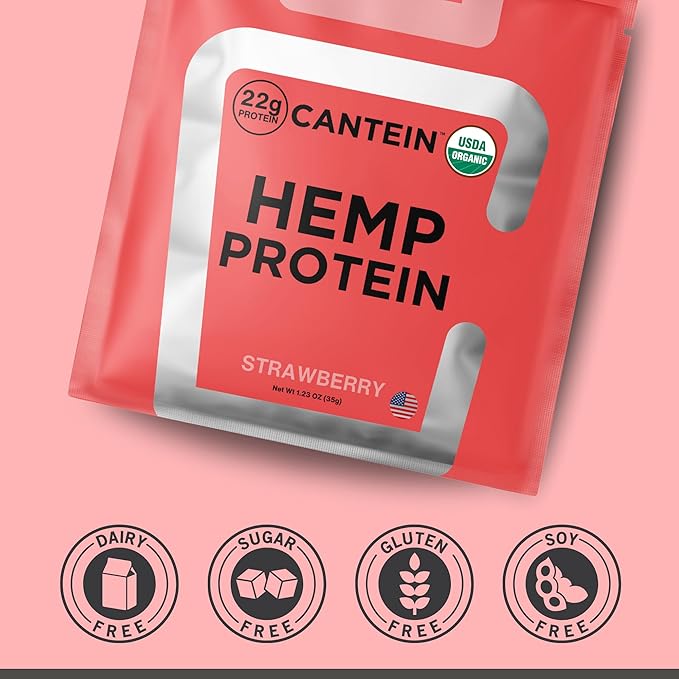Organic Hemp Protein, Vegan Protein Powder, Clean Plant Based Protein Powder, Non Dairy Protein, Lactose Free Natural Protein, Gluten Free- 1 Servings, Strawberry