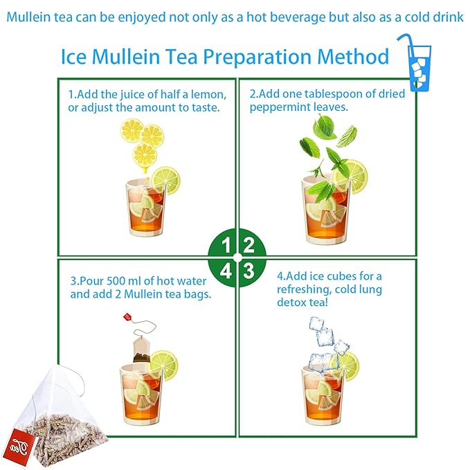 Samcci - Mullein Tea Bags, 20 Teabags, 3g/bag, 100% Pure Mullein Tea Bags for Lungs Cleanse, Natural Herbal Tea Bags, Caffeine Free & No Additives Mullein Leaf Tea for Detox & Respiratory Support