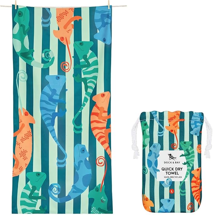 Dock & Bay Quick Drying Towel - for Sports & Gym - Compact, Lightweight - 100% Recycled - Includes Bag - Karma Chameleon, Medium (130x70cm, 51x27)
