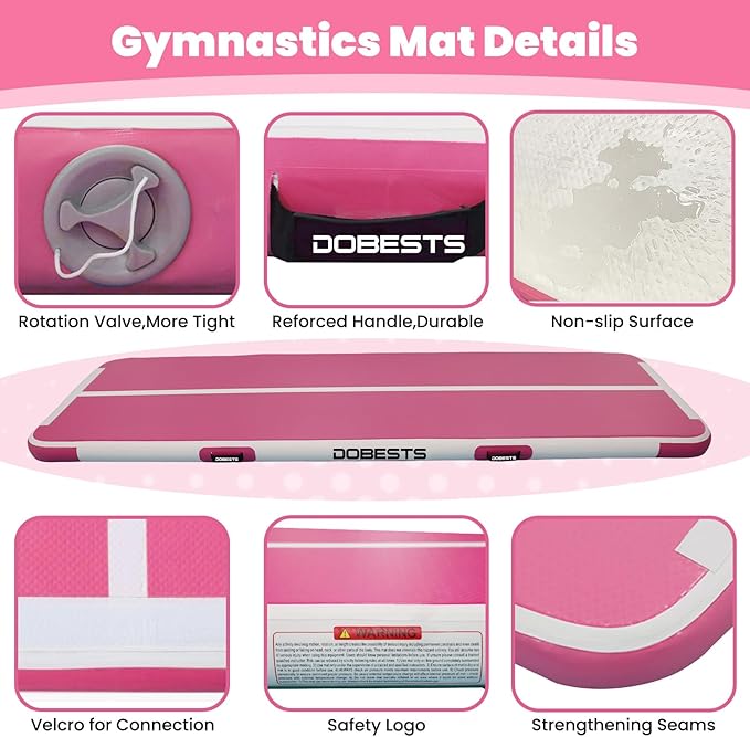 DOBESTS Inflatable Air Gymnastics Mat Tumbling Mat Tumble Track Gymnastics Training for Kids Home 6.6 feet 10 feet 13feet 16feet 20feet 4/8inch Thick for Cheerleading Dance Yoga Cheer Water With Pump