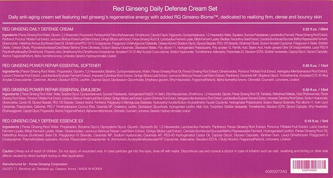 Donginbi Red Ginseng Daily Defense Cream (2.03 floz) Set - Hydrating Toner, Korean Red Ginseng Essence, Skin Barrier Repair & Firming Cream, Korean Skin Care Gifts for Women
