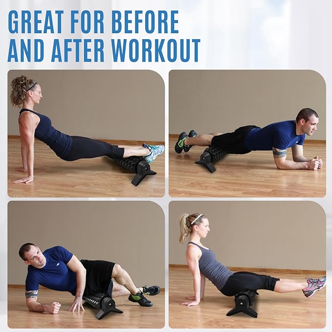 Trigger Point Foam Roller with Stand, 18 Inch Medium Density Foam Roller Long Yoga Roller Foam Exercise Roller for Physical Therapy, Muscles Deep Tissue, Pilates, Back Pain and Muscle Recovery (Black)