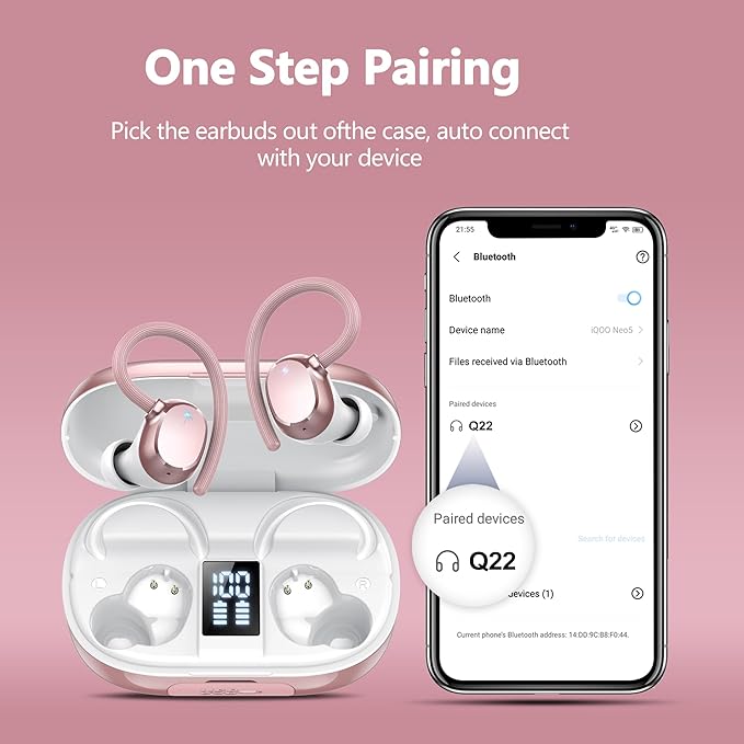 Ear Buds Wireless Bluetooth Earbuds Sport 2025 New Bluetooth 5.3 Headphones with LED Display 128H Playtime Powerful Bass Over Ear Earphones with Earhooks IP7 Waterproof for Gym/Running/Workout