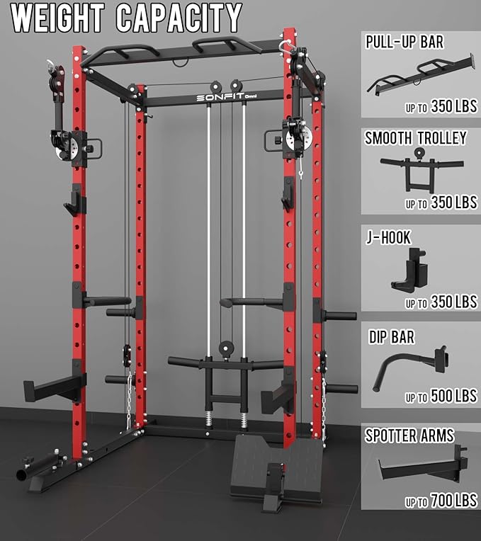 Eonfit E2 Power Cage，1500LB Squat Rack with Cable Crossover System.Multi-Function Power Rack for Home Gum.All-in-One Squat Rack with More Training Attachments
