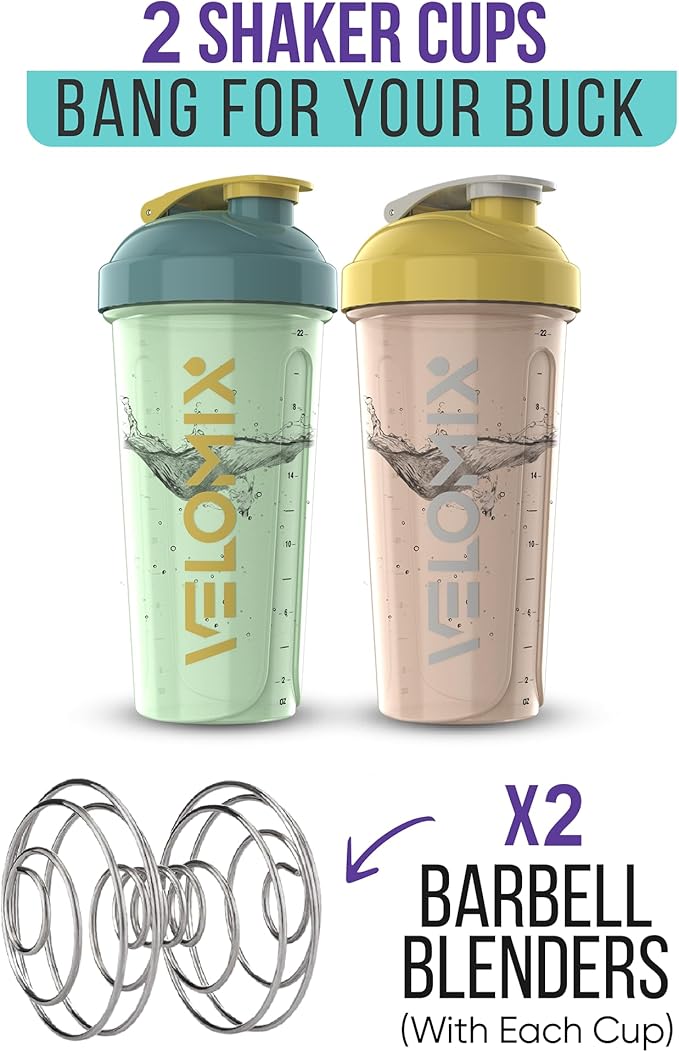 '-2 Pack- 28 oz Protein Shaker Bottles for Protein Mixes - 2x Wire Whisk | Leak Proof Shaker Cups for Protein Shakes | Protein Shaker Bottle Pack | Shakers for Protein Shakes-Soft Combo