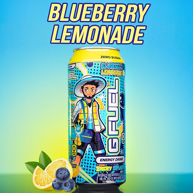 G Fuel Energy Drink, Blueberry Lemonade, Sugar Free Beverage with 140mg Caffeine, Daily Energy Boost with Focus Amino, Vitamin + Antioxidants, 16 oz Cans (aDrive, 12-Pack)