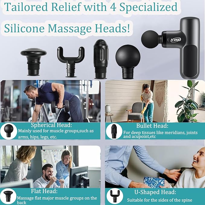 Mini Massage Gun, Percussion Muscle Massager with 4 Attachments, Portable Hand Held Massager Gun for Back, Body Sore Muscles, Pain Relief, Rechargeable Small Massage Gun for Office, Home, Athletes
