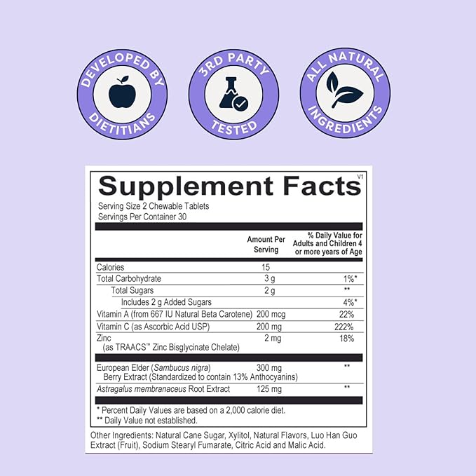 The Defender Jr. - Powerful Kids Chewable Immune Defense with Vitamin A, C, and Botanical Extracts Elderberry, Astralagus, and More for Boosting Immune System with Natural Ingredients