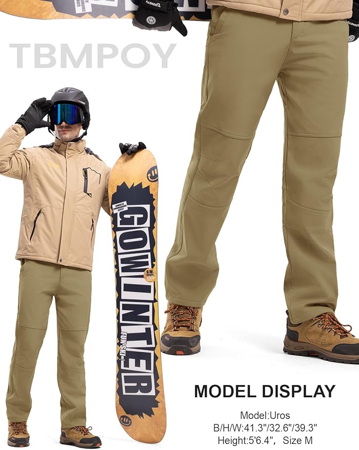 TBMPOY Men's Snow Ski Hiking Pants Waterproof Winter Fleece Lined Pants Camping Skiing Ice Fishing Pants with Belt