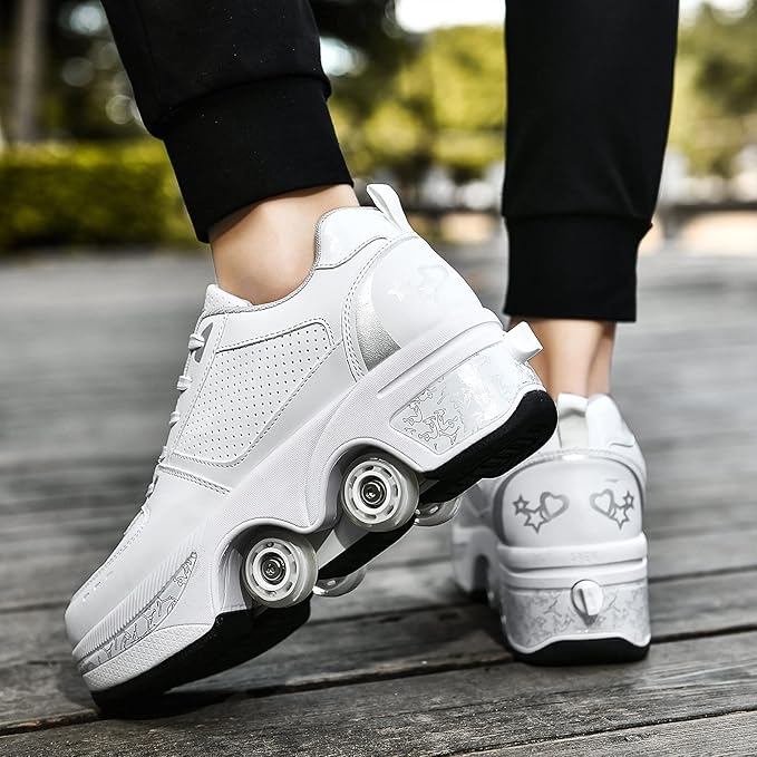 Double-Row Deform Wheel Automatic Walking Shoes Invisible Deformation Roller Skate 2 in 1 Removable Pulley Skates Skating Parkour