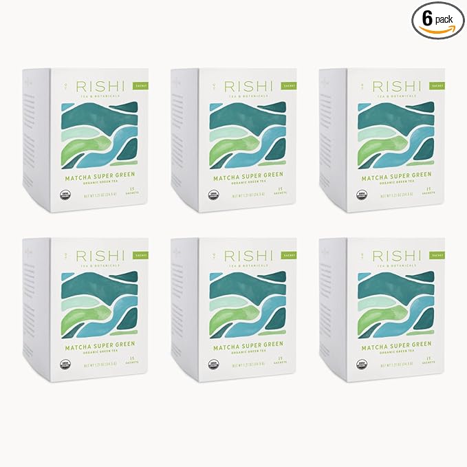 Rishi Tea Matcha Super Green Japanese Tea - Organic, Caffeinated Sachet Bags, Umami, Antioxidant Rich Sencha & Matcha Blend - 15 Count (Pack of 6)
