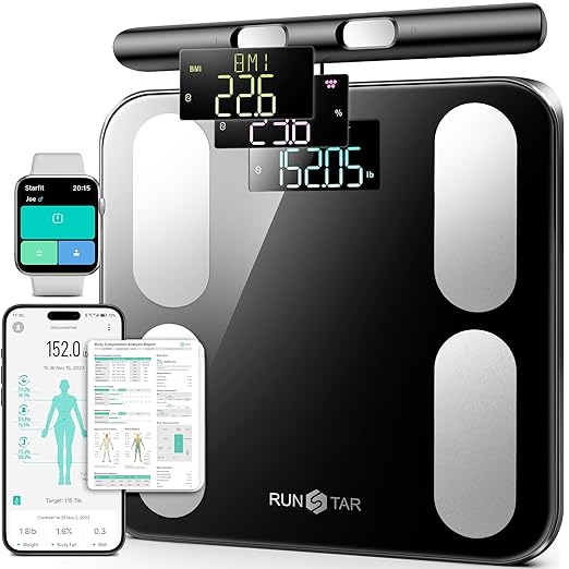 Runstar Scale for Body Weight and Fat, BMI Muscle Mass to 28 Measurements, FSA&HSA Eligible Digital Bathroom Scales 8-Electrode with Voice Prompt High Accurate Bluetooth Weight Scale