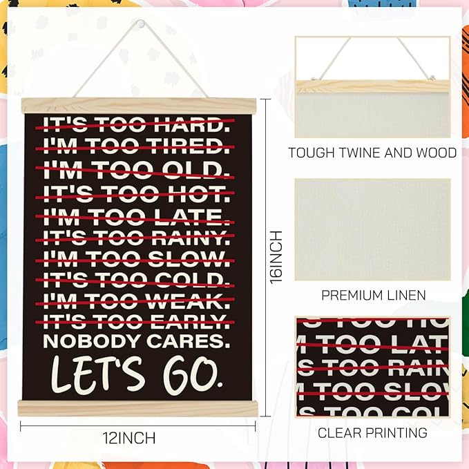 Gym Motivational Posters College Dorm Posters Gifts for Guys Friends Nobody Cares Lets Go Gym Flag Wall Art Decor Sign for Home Gym Bedroom Office