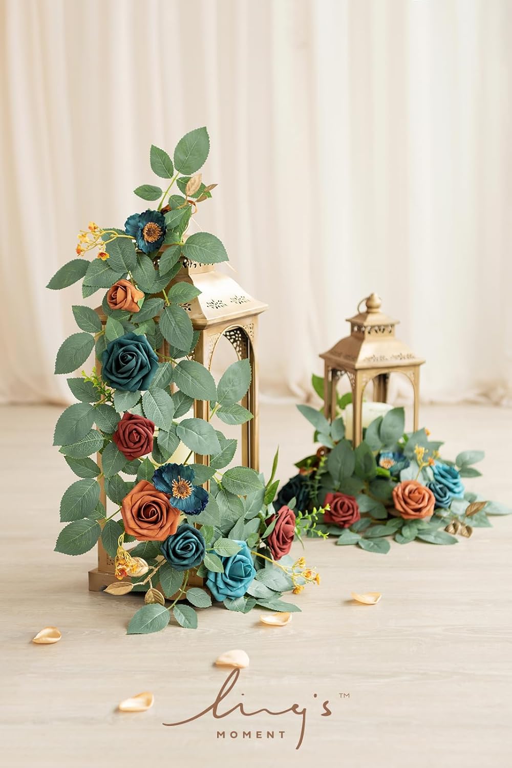 Ling's moment 2Pack 2ft Artificial Flowers Garland Teal Blue & Terracotta Lantern Flower Centerpieces Wedding Aisle Decor Chair Flowers Arch Floral for Pew Signs DIY Table Wall Window Decoration