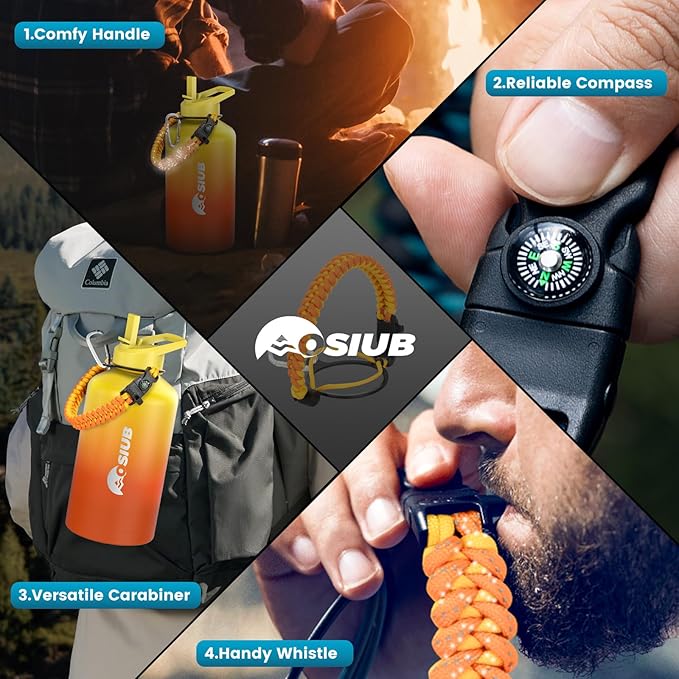 Insulated Water Bottle 87 oz, Triple Wall Vacuum Stainless Steel(Cold for 48 Hrs),Leak Proof & BPA-Free,One Gallon Water Bottle with Reflective Paracord & Flip Straw for Sports & Travel, Sunset