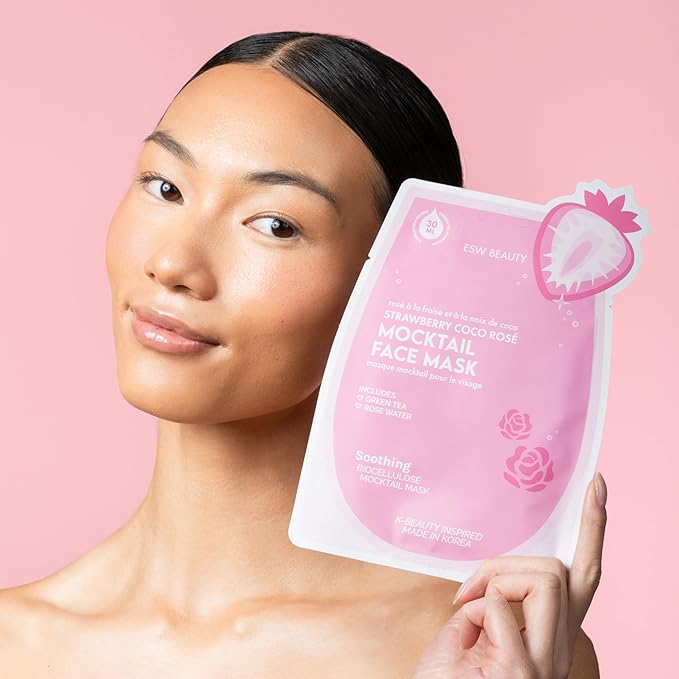 ESW Beauty Strawberry Coco Rosé Soothing Face Mask - Hydrating, Calming, Vegan Face Mask with Coconut Water, Green Tea, & Strawberry Extract for Sensitive Skin