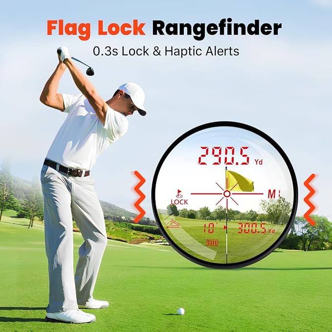 Golf Laser Rangefinder with Slope, 1500Y Range Finder, 0.3s Flagpole Locking Vibration, 7X Magnification, Magnet Stripe, 85% Transmission Lens for Golfing/Hunting, Golf Accessories for Men
