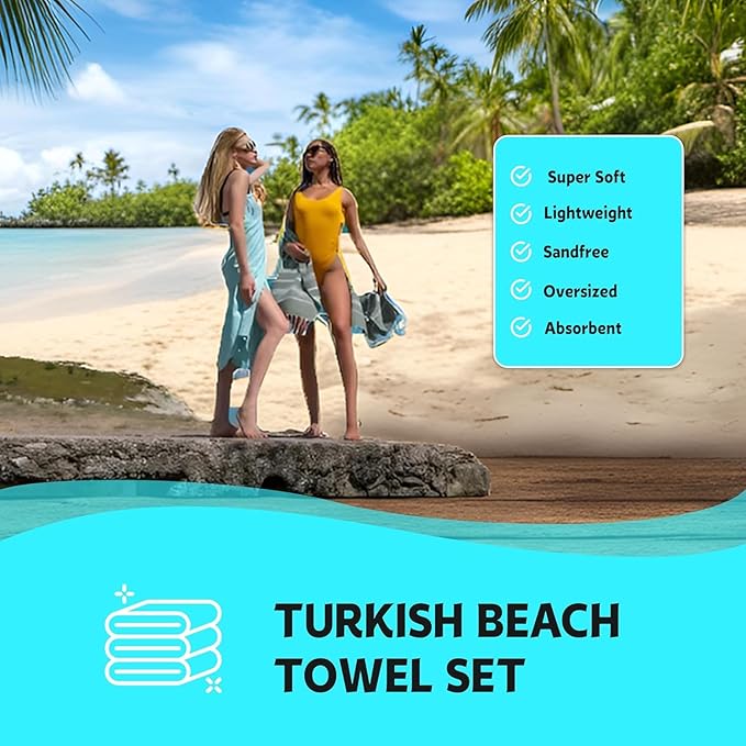 HAVLULAND Turkish Beach Towels, 100% Cotton, Quick-Dry & Sand-Free, Lightweight, Absorbent Bath Towel, Oversized 72"x40" Travel Blanket, Pool & Vacation Stuff Turkish Towels for Adults (Green, 6 Pack)