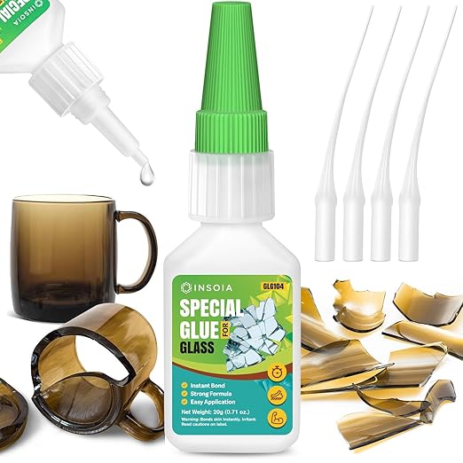 Glass Glue, 20g Clear Super Glue for Glass Repair Quick Fix Glass Adhesive Heavy Duty Strong Crazy Instant Glue for Bonding Glass, Acrylic, Ceramics, Mirrors, DIY Crafts