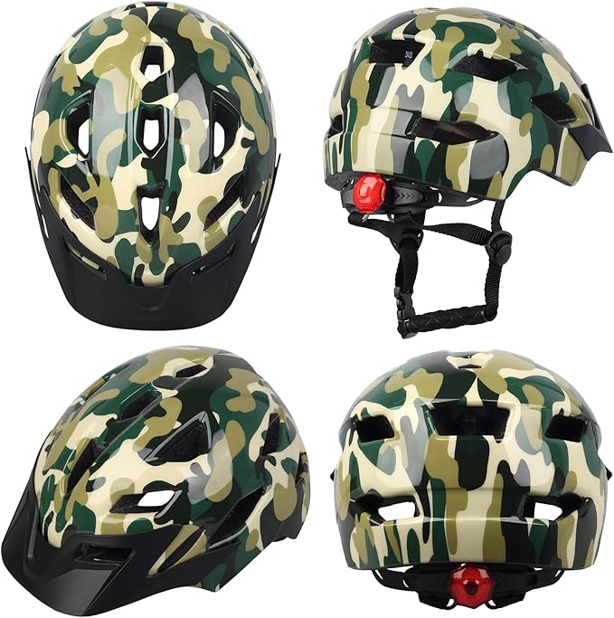 Kids Bike Helmet,Bavilk Kids Boys Girls Bike Helmets with LED Light Detachable Visor Children Youth Teen Multi-Sport for Skating Cycling Scooter Skateboard Adjustable & Lightweight 19.7"-22.4"