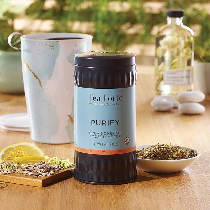 Tea Forte Purify Organic Herbal Tea with Purifying Mate and Dandelion Root, Makes 35-50 Cups, 3.53 Ounce Loose Leaf Tea Canister