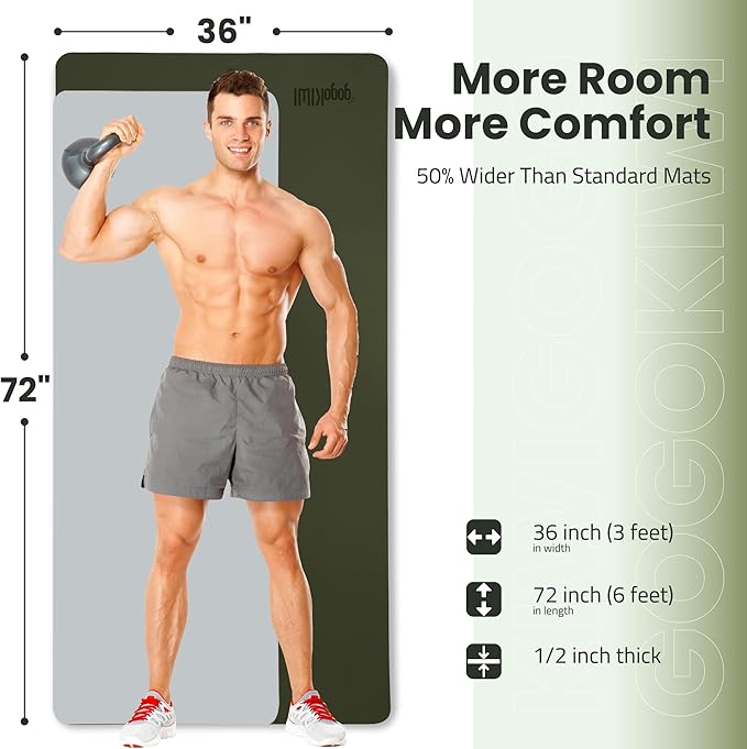 Extra Wide Yoga Mat for Men Women (72"L x 36"W) Non Slip Fitness & Exercise Mat with Alignment Marks for Yoga, Pilates, Floor Workouts