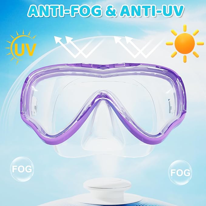 Kids Swim Goggles with Nose Cover, Snorkel Diving Mask Anti-Fog Anti-UV, Snorkeling Gear Swimming Goggles for Kids 3-14 2PCS