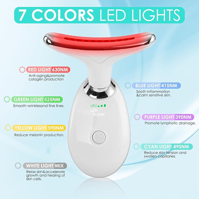 Facial Massager Red-Light-Therapy-for-Face and Neck, Face 𝖲 culpting Wand with 7 Color (Light White)