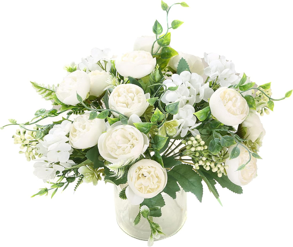 Artificial Flowers Fake Peony Silk Mini Plastic Bridal Flowers for DIY Wedding Bouquets Home Decorations 4 Packs(Cream)