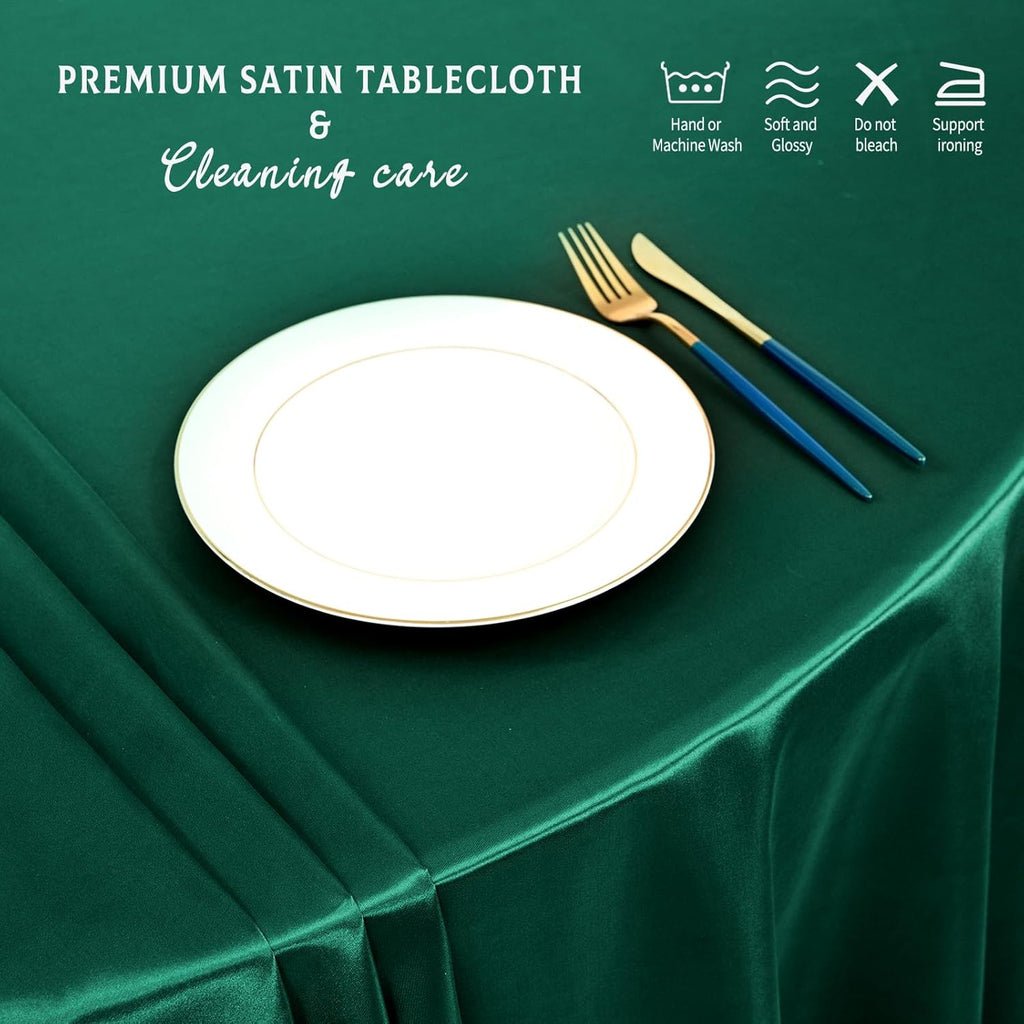 10 Packs Satin Tablecloth 120 Inch Dark Green Round Table Cloth Silk Tablecloth Smooth Fabric Overlay Satin Table Cover Decoration for Wedding Party Banquet Events